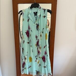 DKNY Mint Floral Pleated Blouse